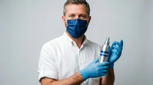 Pflegehilfsmittel wie Handschuhe und Desinfektionsmittel